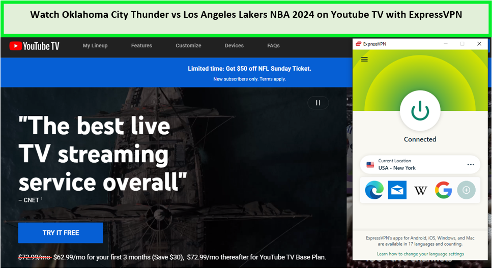 Watch-Oklahoma-City-Thunder-Vs-Los-Angeles-Lakers-NBA-2024-in-South Korea-on-Youtube-TV-with-ExpressVPN 